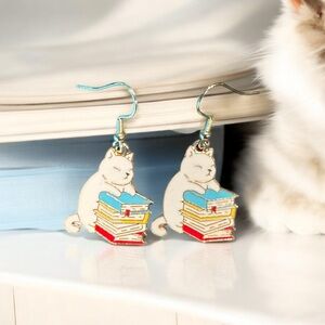 Cute Cat and Books Earrings